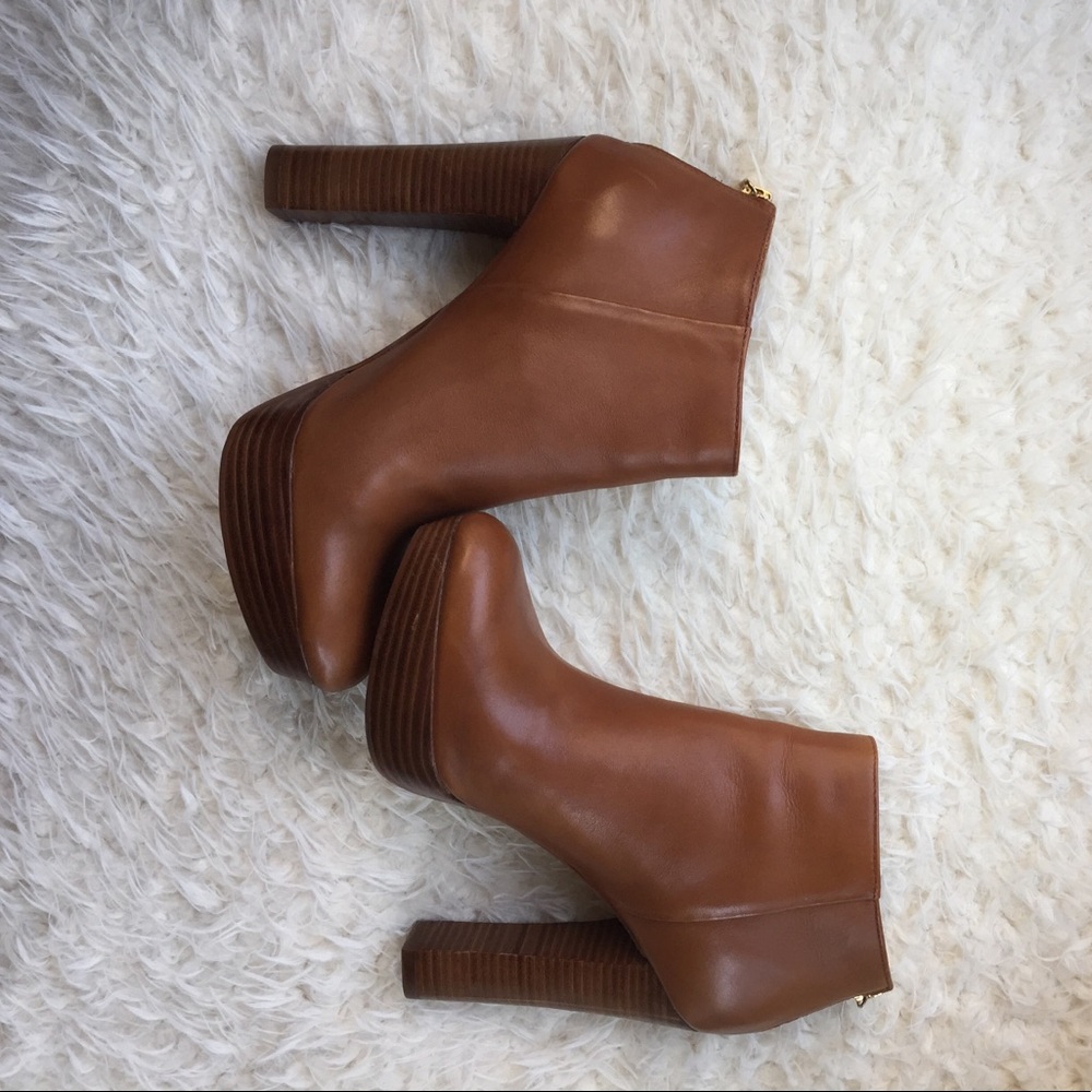 Michael Kors Cognac Brown Leather Platform Ankle Booties